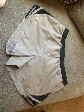 Under Armour Gray Athletic Running Shorts with Black Waistband